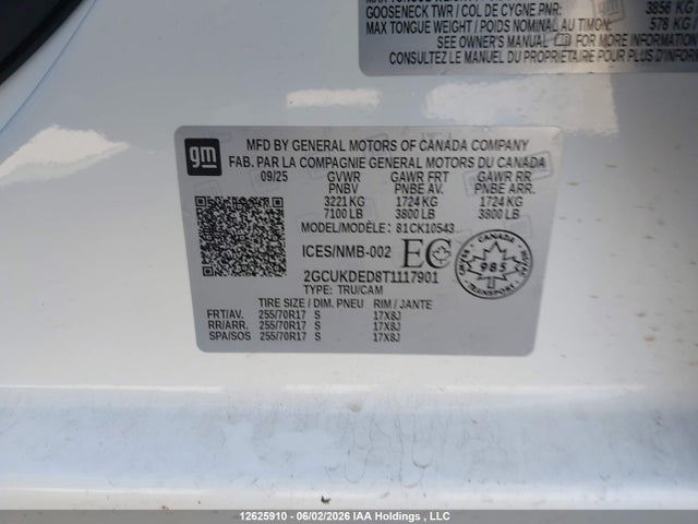 2026 Chevrolet Silverado K1500 Lt მანქანა იყიდება აუქციონზე, vin: 2GCUKDED8T1117901, აუქციონის ნომერი: 12625910