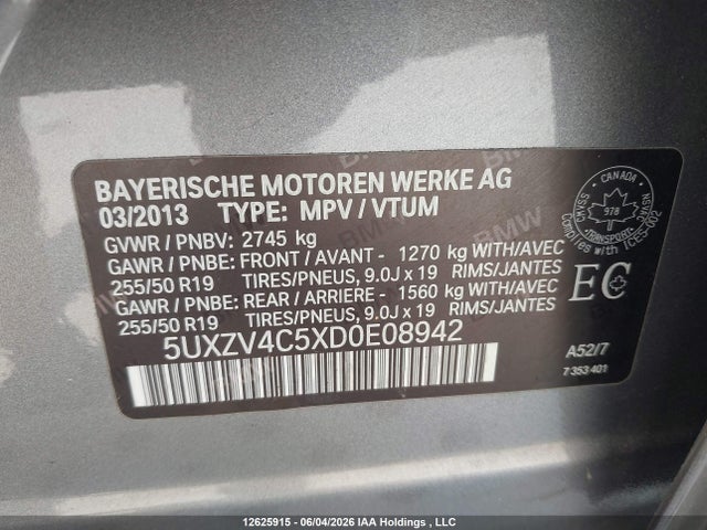 12625915 :رقم المزاد ، 5UXZV4C5XD0E08942 vin ، 2013 Bmw X5 Xdrive35i مزاد بيع