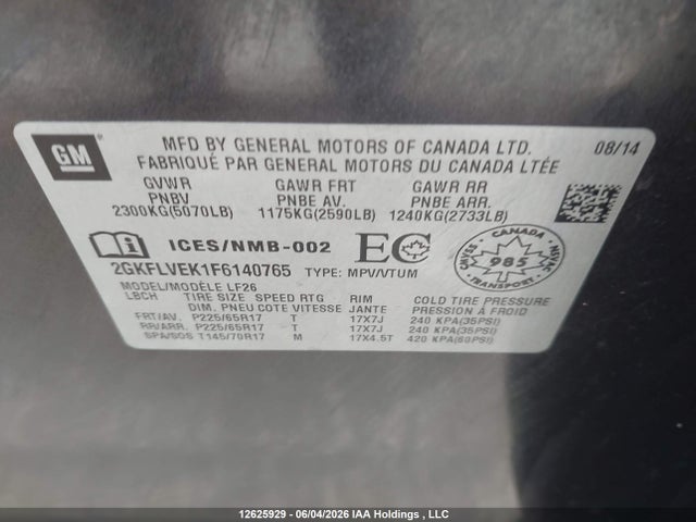 GMC Terrain Sle-1 2015 2GKFLVEK1F6140765 Image 18