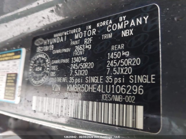 Aukcja sprzedaży 2020 Hyundai Palisade Limited, vin: KM8R5DHE4LU106296, numer aukcji: 12625942