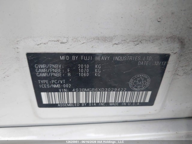 Продажа на аукционе авто 2013 Subaru Legacy, vin: 4S3BMGB6XD3029422, номер лота: 12625951
