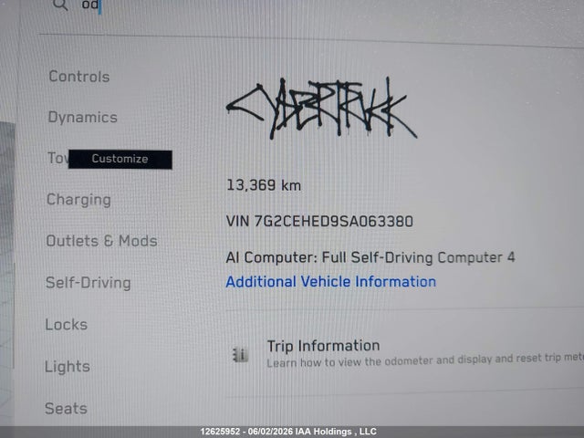 Auction sale of the 2025 Tesla Cybertruck Awd, vin: 7G2CEHED9SA063380, lot number: 12625952