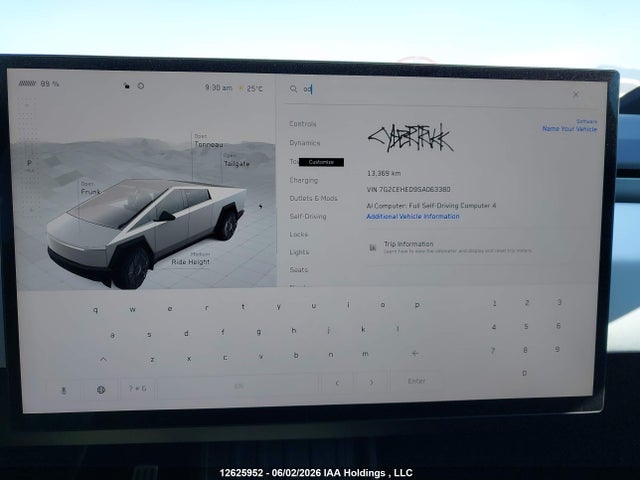 12625952 :رقم المزاد ، 7G2CEHED9SA063380 vin ، 2025 Tesla Cybertruck Awd مزاد بيع