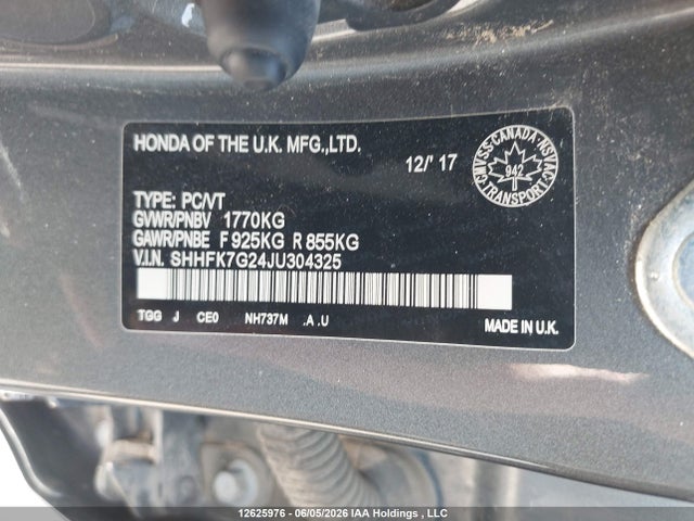 Продаж на аукціоні авто 2018 Honda Civic Lx, vin: SHHFK7G24JU304325, номер лоту: 12625976