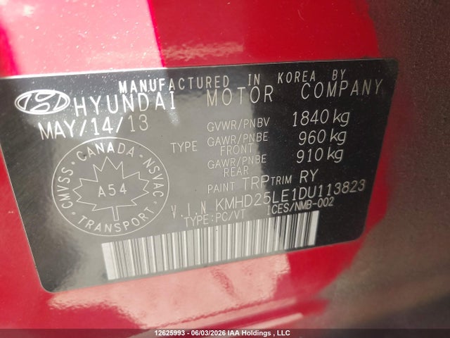 12625993 :رقم المزاد ، KMHD25LE1DU113823 vin ، 2013 Hyundai Elantra Gt Gl مزاد بيع