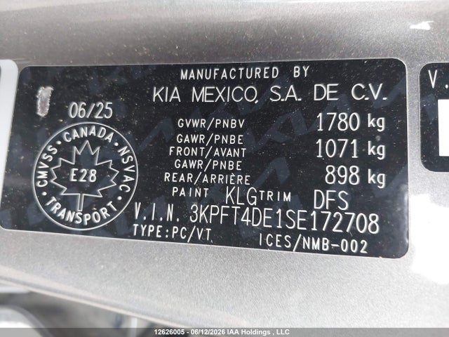 Продажа на аукционе авто 2025 Kia K4 Lx/lxs, vin: 3KPFT4DE1SE172708, номер лота: 12626005