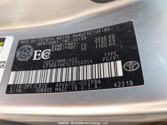 Продаж на аукціоні авто 2020 Toyota Camry Xse, vin: 4T1K61AK1LU350954, номер лоту: 12626018
