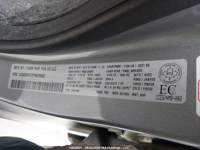 Aukcja sprzedaży 2023 Ram 1500 Sport, vin: 1C6SRFVT2PN639862, numer aukcji: 12626021