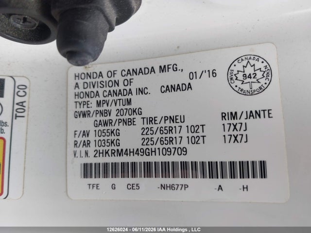 Продажа на аукционе авто 2016 Honda Cr-v Se, vin: 2HKRM4H49GH109709, номер лота: 12626024