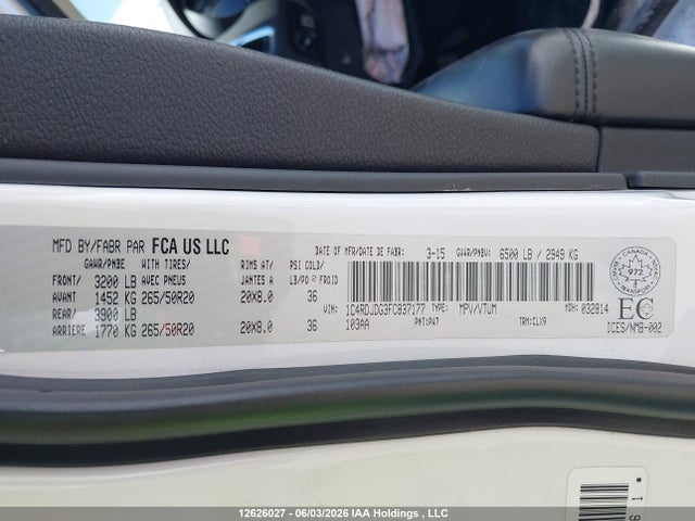 Dodge DURANGO LIMITED 2015 1C4RDJDG3FC837177 Image 9