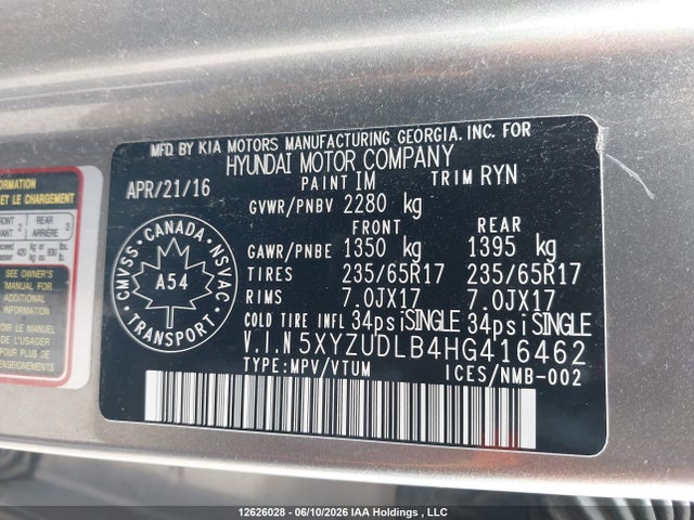 2017 Hyundai Santa Fe Sport მანქანა იყიდება აუქციონზე, vin: 5XYZUDLB4HG416462, აუქციონის ნომერი: 12626028