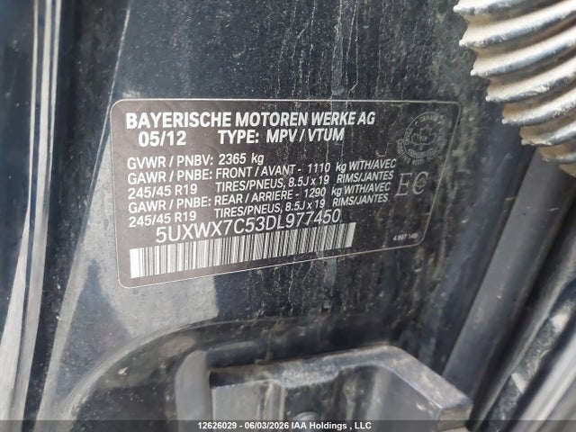 Продажа на аукционе авто 2013 Bmw X3 Xdrive35i, vin: 5UXWX7C53DL977450, номер лота: 12626029
