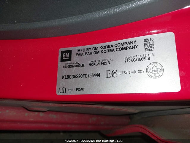 Продажа на аукционе авто 2015 Chevrolet Spark, vin: KL8CD6S90FC756444, номер лота: 12626037