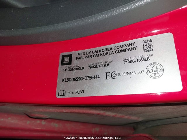 Продажа на аукционе авто 2015 Chevrolet Spark, vin: KL8CD6S90FC756444, номер лота: 12626037