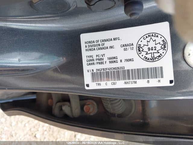 Продажа на аукционе авто 2012 Honda Civic Lx, vin: 2HGFB2F42CH026353, номер лота: 12626038