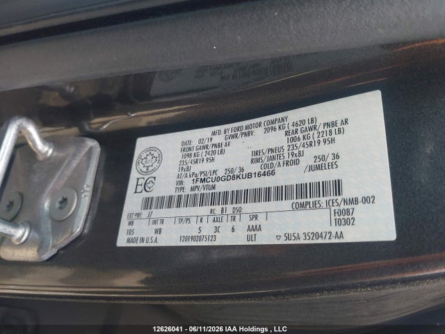 1FMCU0GD8KUB16466 Ford ESCAPE SE