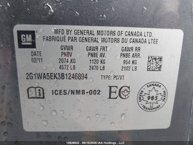 12626043 :رقم المزاد ، 2G1WA5EK3B1246894 vin ، 2011 Chevrolet Impala Ls مزاد بيع