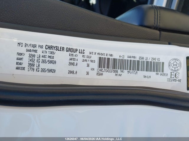 12626047 :رقم المزاد ، 1C4RDJDG4DC679896 vin ، 2013 Dodge Durango مزاد بيع