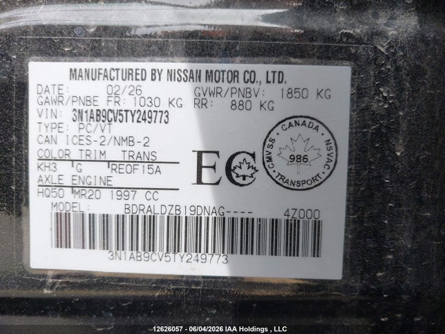 Nissan SENTRA SV 2026 3N1AB9CV5TY249773 Image 9