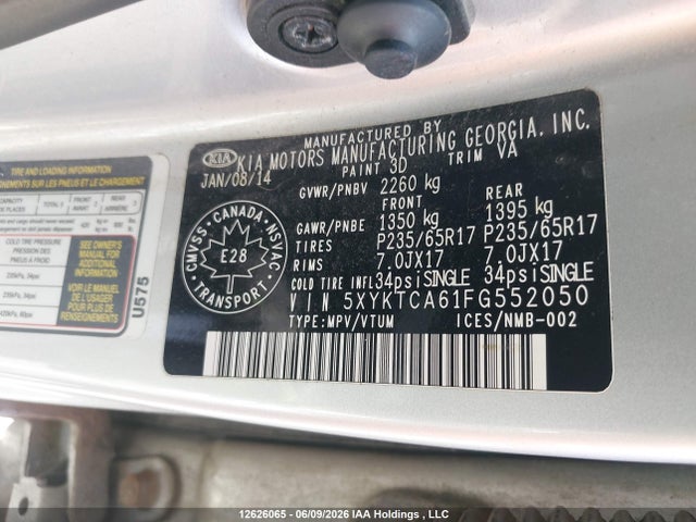 Продажа на аукционе авто 2015 Kia Sorento Lx/lx Premium, vin: 5XYKTCA61FG552050, номер лота: 12626065