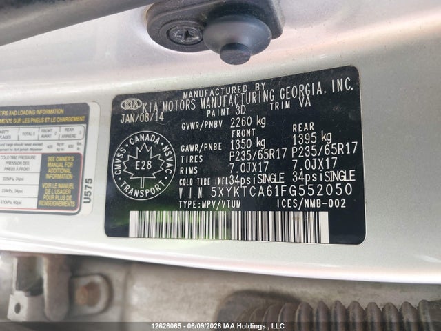 Продажа на аукционе авто 2015 Kia Sorento Lx/lx Premium, vin: 5XYKTCA61FG552050, номер лота: 12626065