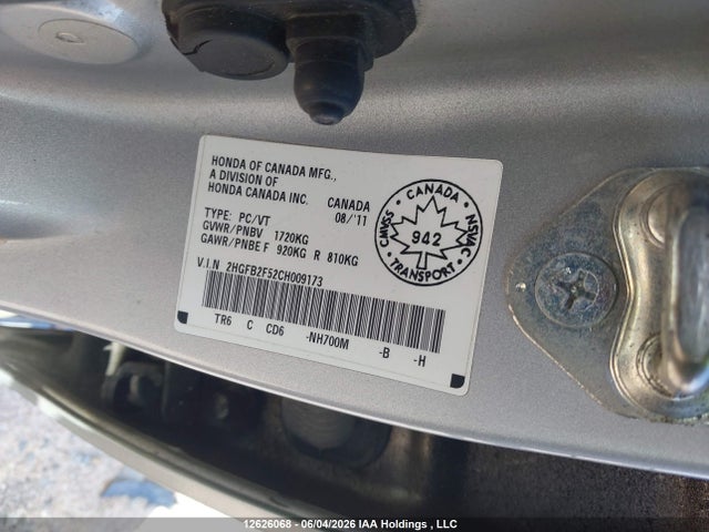 Продажа на аукционе авто 2012 Honda Civic Lx, vin: 2HGFB2F52CH009173, номер лота: 12626068