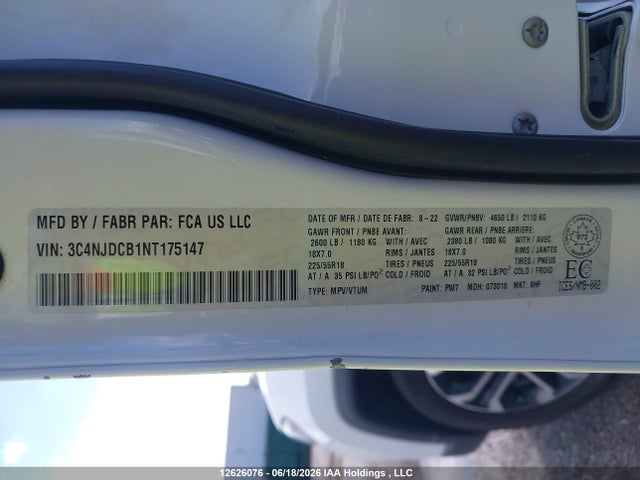 Aukcja sprzedaży 2022 Jeep Compass Limited, vin: 3C4NJDCB1NT175147, numer aukcji: 12626076