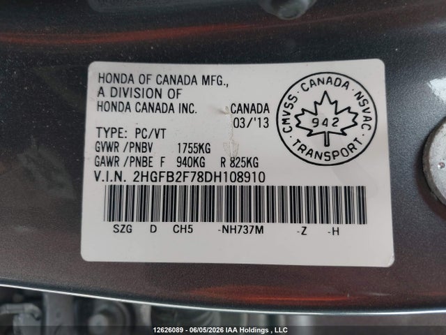 Продаж на аукціоні авто 2013 Honda Civic, vin: 2HGFB2F78DH108910, номер лоту: 12626089