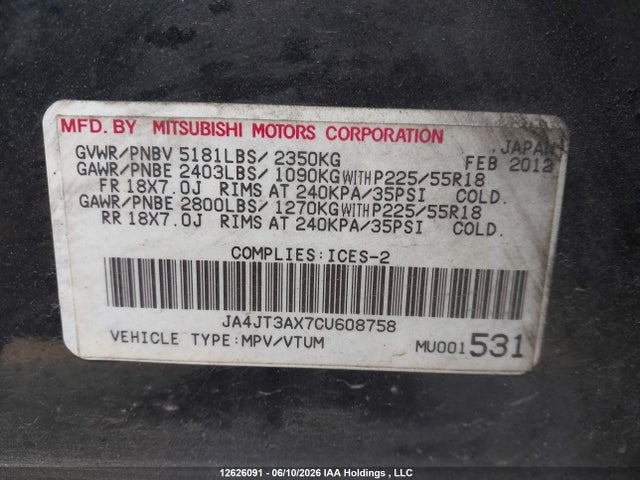 Продаж на аукціоні авто 2012 Mitsubishi Outlander, vin: JA4JT3AX7CU608758, номер лоту: 12626091