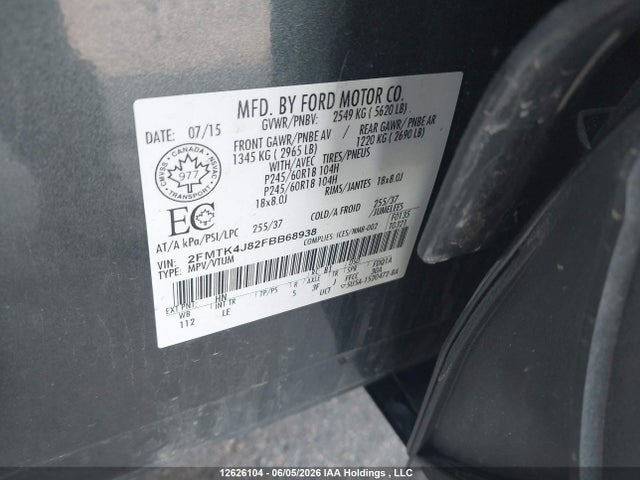 Ford EDGE SEL 2015 2FMTK4J82FBB68938 Image 9
