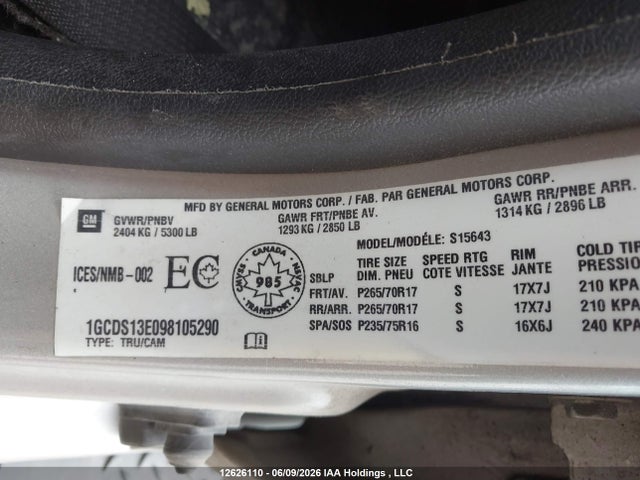 Aukcja sprzedaży 2009 Chevrolet Colorado Lt, vin: 1GCDS13E098105290, numer aukcji: 12626110
