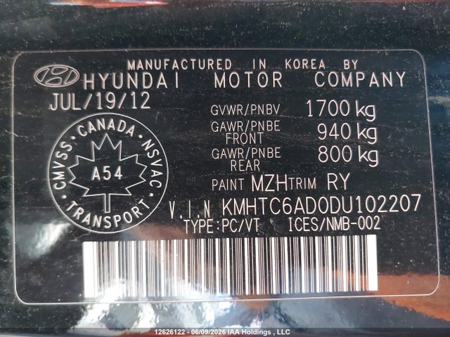 2013 Hyundai Veloster მანქანა იყიდება აუქციონზე, vin: KMHTC6AD0DU102207, აუქციონის ნომერი: 12626122