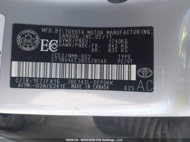 2011 Toyota Corolla Ce მანქანა იყიდება აუქციონზე, vin: 2T1BU4EE3BC578546, აუქციონის ნომერი: 12626124