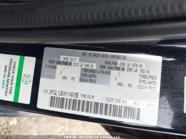 Aukcja sprzedaży 2017 Mazda Mazda6, vin: JM1GL1U5XH1149166, numer aukcji: 12626138