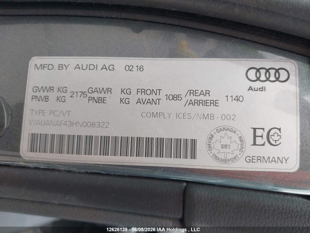 Aukcja sprzedaży 2017 Audi A4 2.0t Komfort, vin: WAUANAF43HN008322, numer aukcji: 12626139
