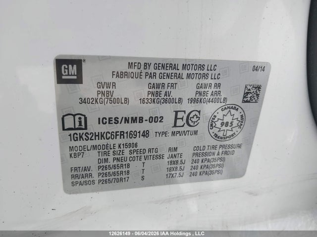 1GKS2HKC6FR169148 GMC Yukon Xl 1500 Slt
