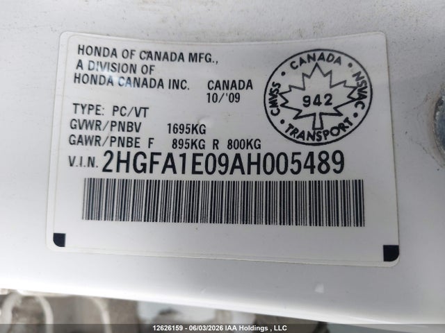2010 Honda Civic Exl მანქანა იყიდება აუქციონზე, vin: 2HGFA1E09AH005489, აუქციონის ნომერი: 12626159