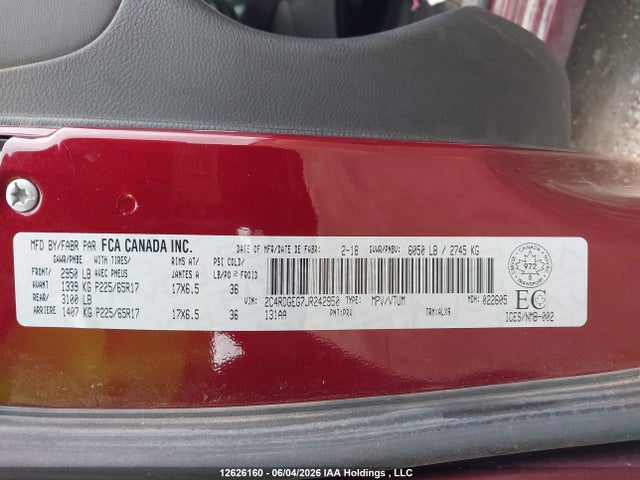 12626160 :رقم المزاد ، 2C4RDGEG7JR242950 vin ، 2018 Dodge Grand Caravan Gt مزاد بيع