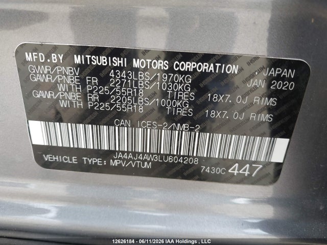 Продаж на аукціоні авто 2020 Mitsubishi Rvr, vin: JA4AJ4AW3LU604208, номер лоту: 12626184