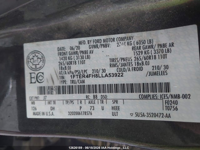 Ford Ranger Lariat 2020 1FTER4FH8LLA53922 Image 18