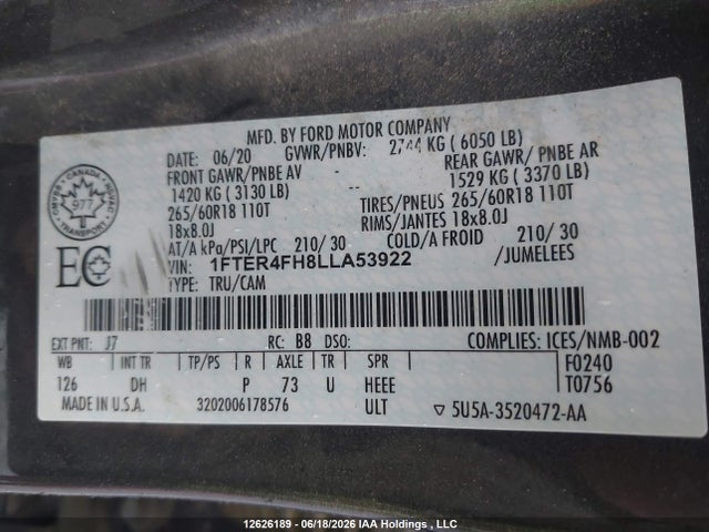 Ford Ranger Lariat 2020 1FTER4FH8LLA53922 Image 9
