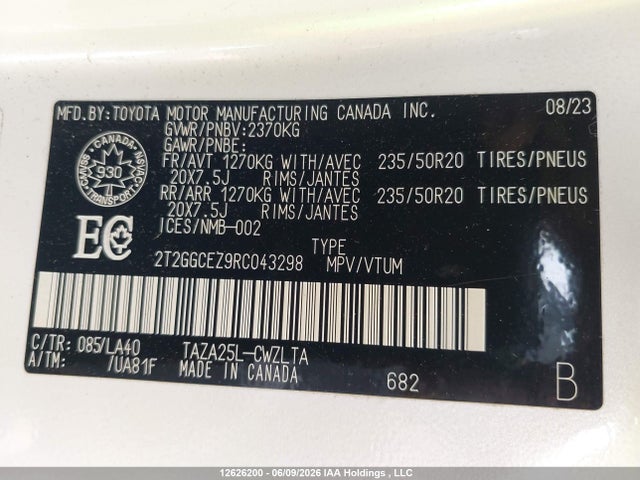 12626200 :رقم المزاد ، 2T2GGCEZ9RC043298 vin ، 2024 Lexus Nx 350 مزاد بيع