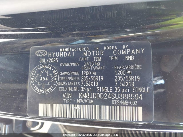 12626204 :رقم المزاد ، KM8JDDD24SU388594 vin ، 2025 Hyundai Tucson Ultimate Plug-in Hybrid Awd مزاد بيع