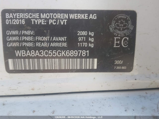 Продаж на аукціоні авто 2016 Bmw 320i Xdrive, vin: WBA8A3C55GK689781, номер лоту: 12626205