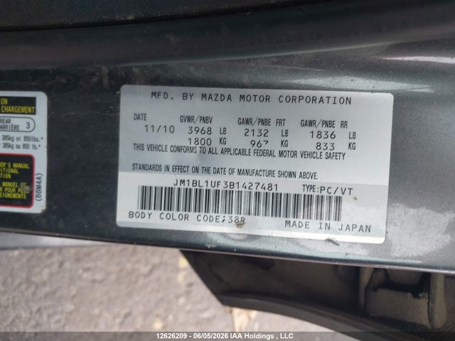 12626209 :رقم المزاد ، JM1BL1UF3B1427481 vin ، 2011 Mazda Mazda3 مزاد بيع