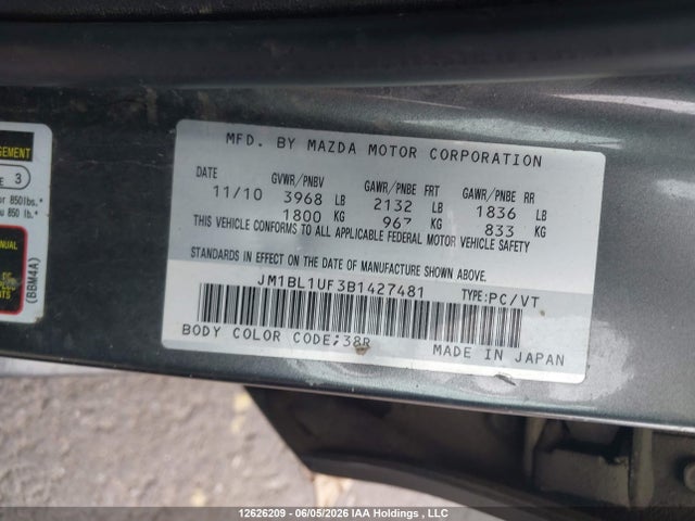 12626209 :رقم المزاد ، JM1BL1UF3B1427481 vin ، 2011 Mazda Mazda3 مزاد بيع