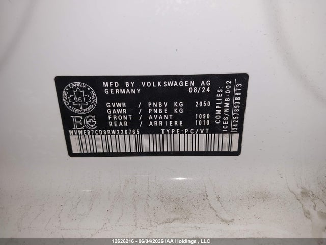 Aukcja sprzedaży 2024 Volkswagen Golf R, vin: WVWEB7CD9RW226765, numer aukcji: 12626216