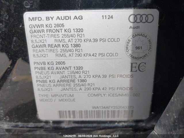 Aukcja sprzedaży 2025 Audi Sq5 Sportback, vin: WA134AFY2S2043373, numer aukcji: 12626219