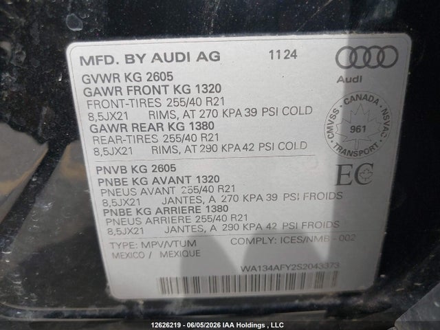 Aukcja sprzedaży 2025 Audi Sq5 Sportback, vin: WA134AFY2S2043373, numer aukcji: 12626219