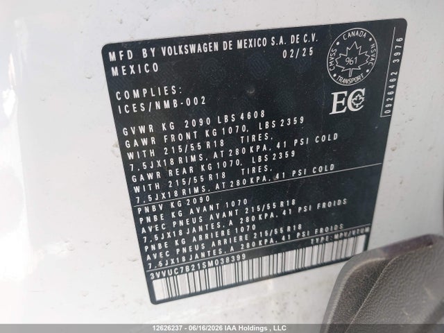 3VVUC7B21SM038399 Volkswagen TAOS SE
